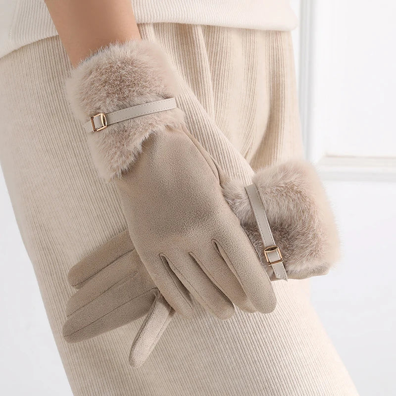 Suede Fur Cuff Gloves