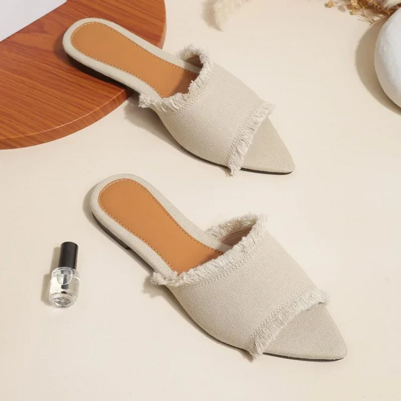 Fray Denim Slides