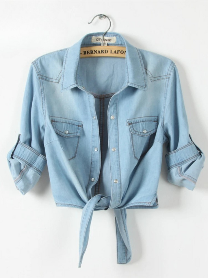 Runway Knot-Tie Denim Shirt