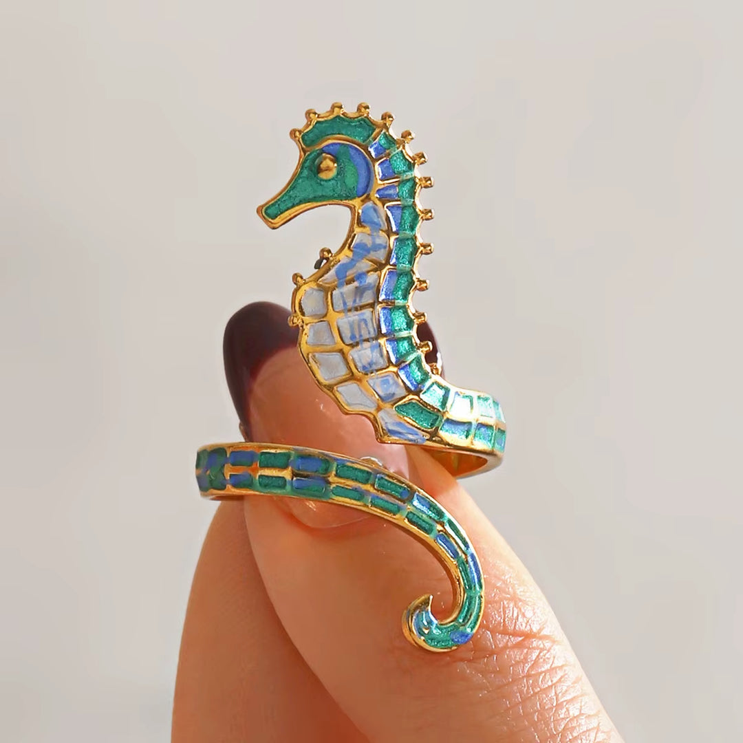 Iridescent Seahorse Wrap Ring