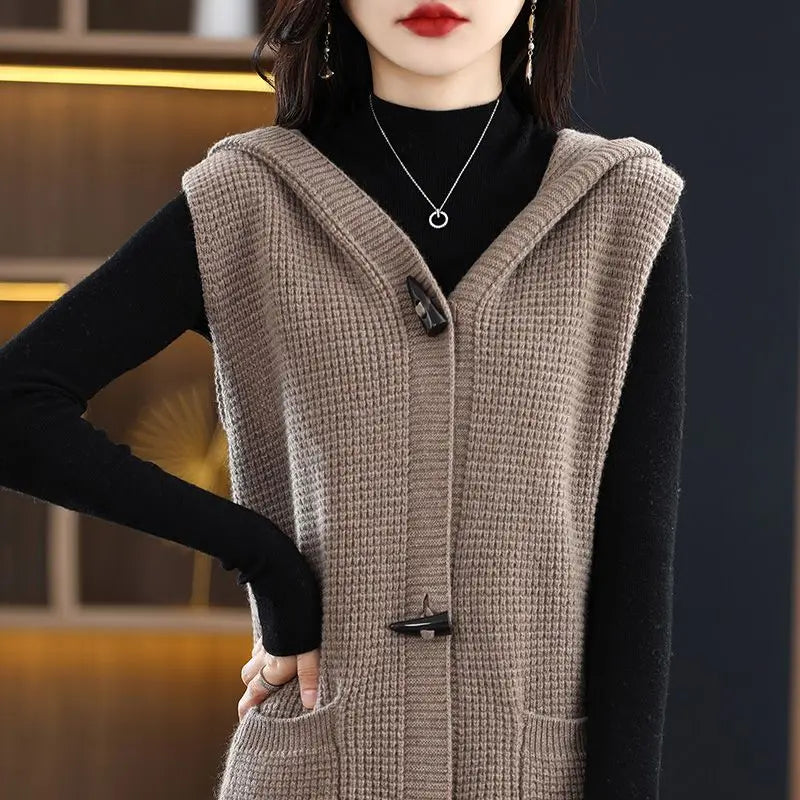 Waffle-Knit Hooded Vest
