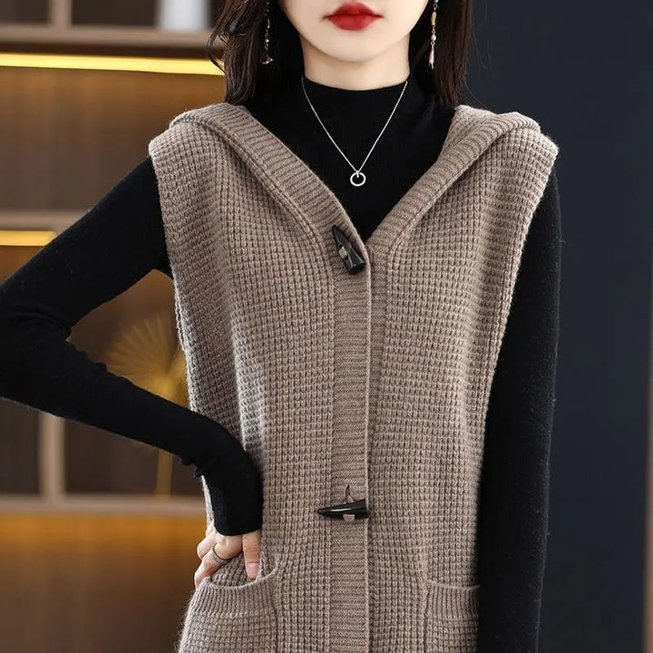Waffle-Knit Hooded Vest