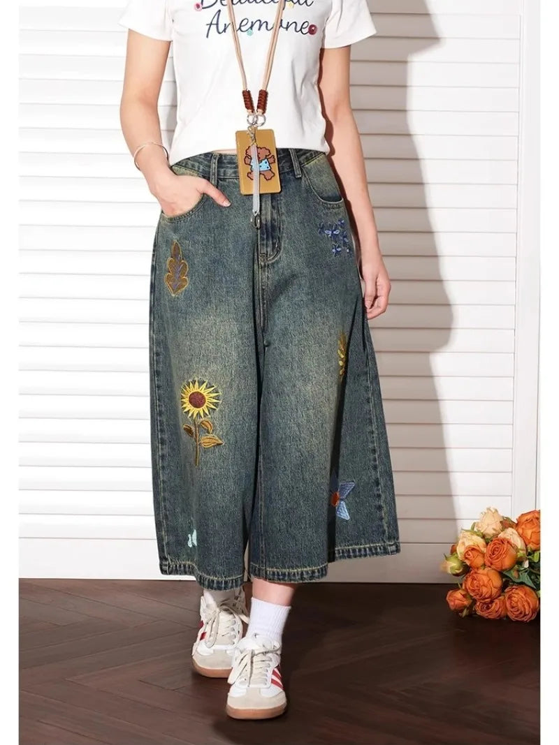Patch & Petal Wide-Leg Denim Culotte