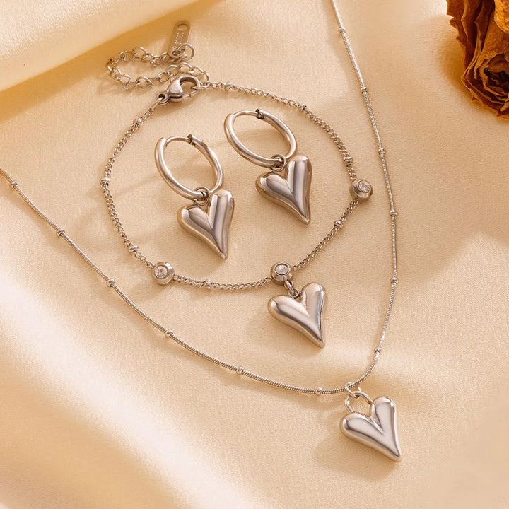 Puffed Heart Jewelry Set