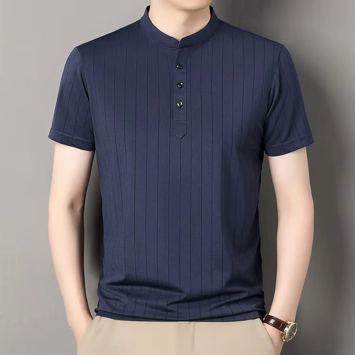 Atlas Pinstripe Mandarin Collar Polo