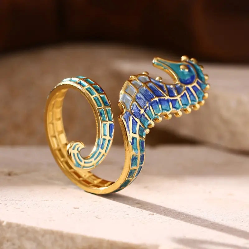 Iridescent Seahorse Wrap Ring