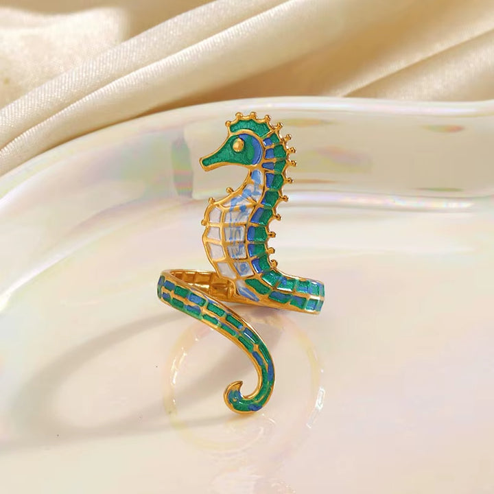 Iridescent Seahorse Wrap Ring