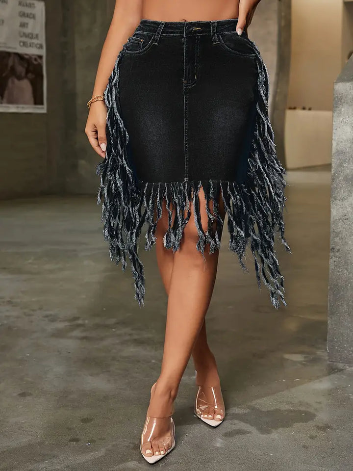 Avanti Fringe Denim Skirt