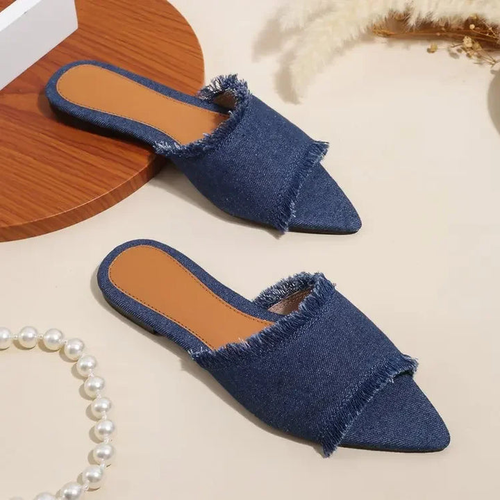 Fray Denim Slides