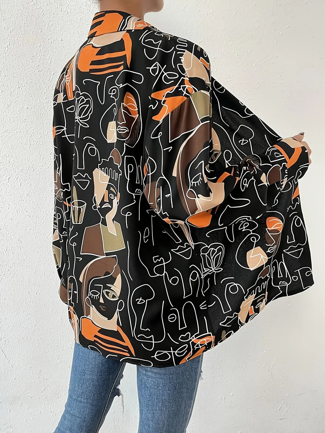 Abstract Satin Button-Up