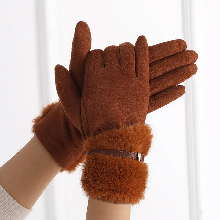 Suede Fur Cuff Gloves