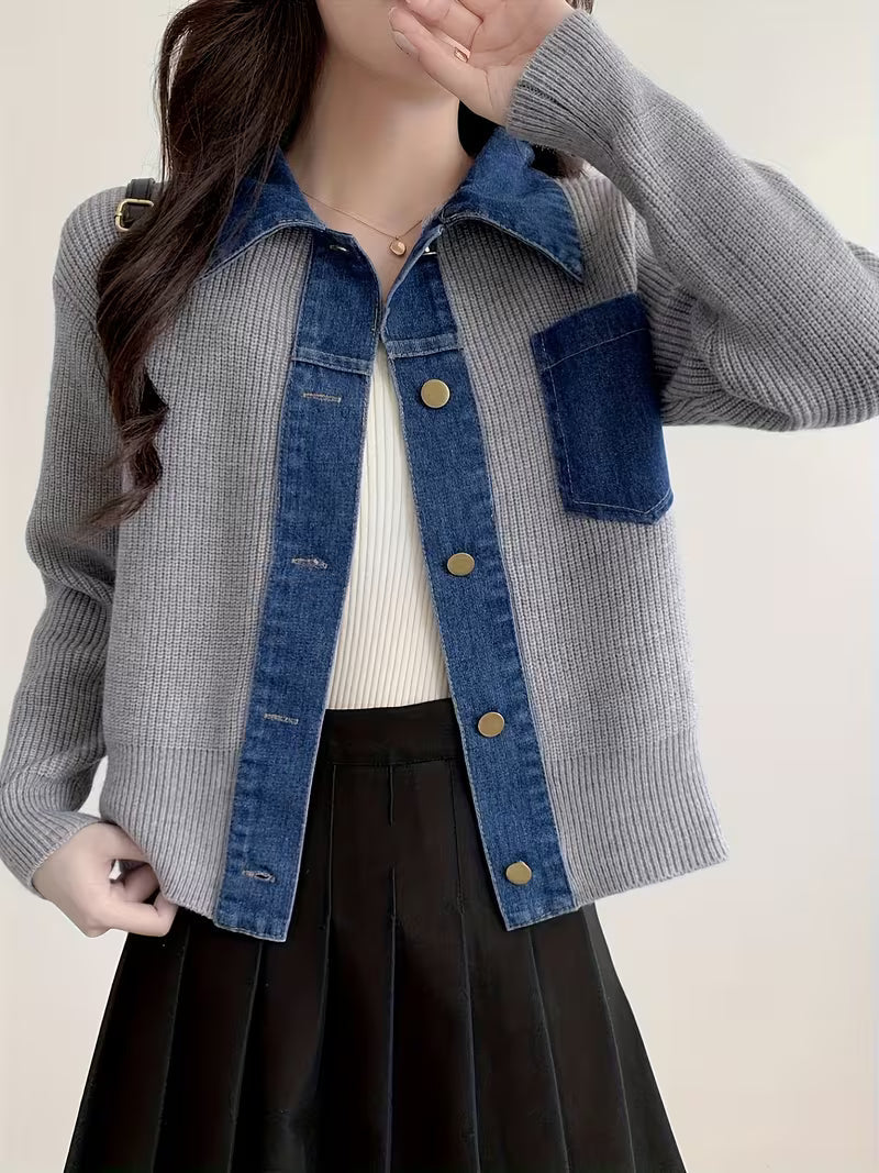 Hollis Contrast Denim Cardigan
