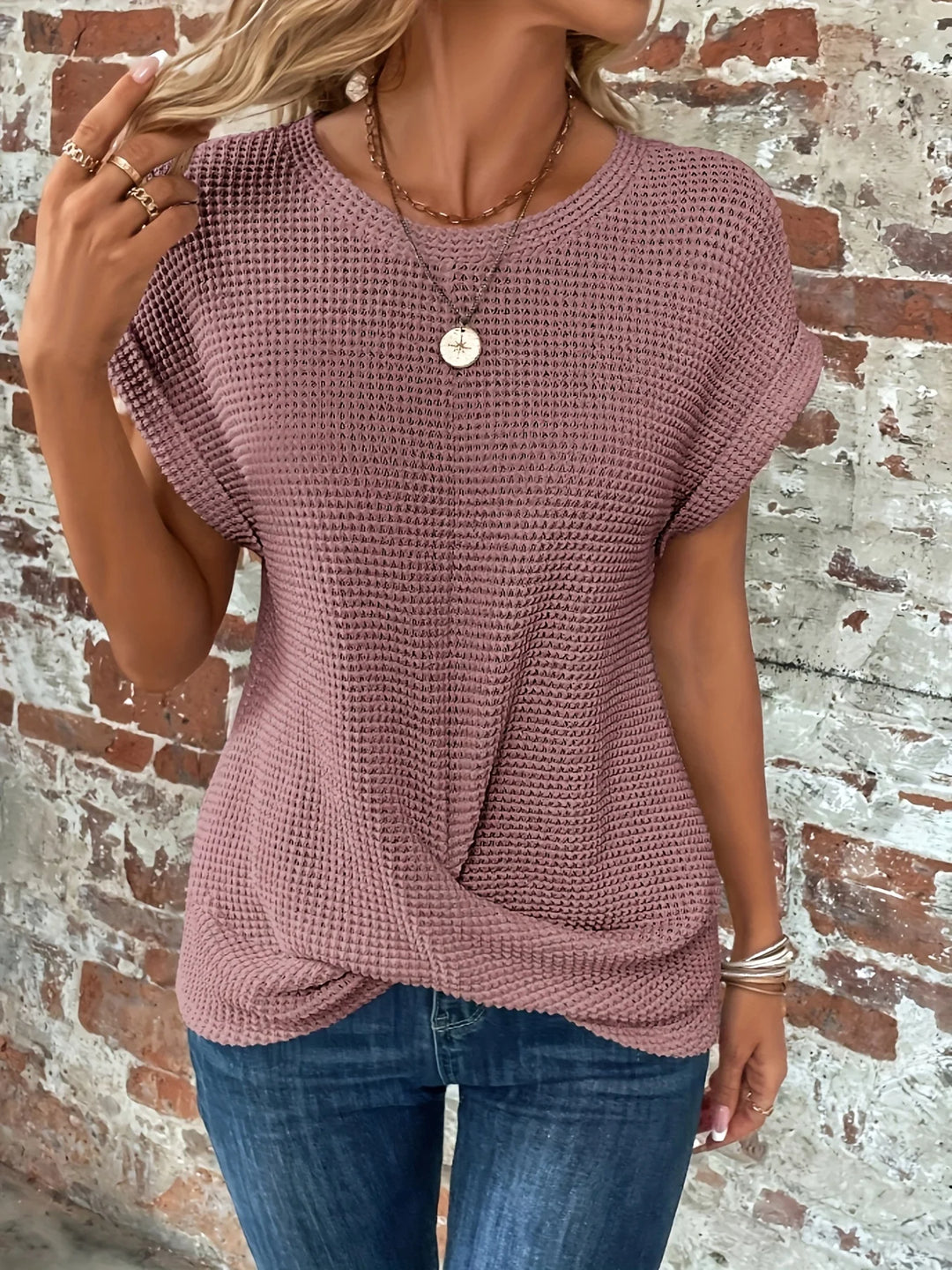 Monroe Waffle Knit Twist Tee