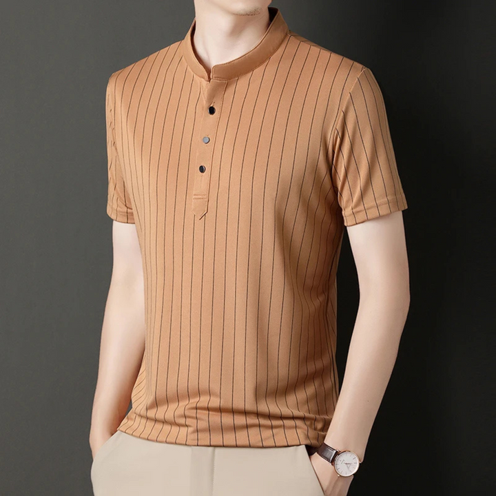 Atlas Pinstripe Mandarin Collar Polo