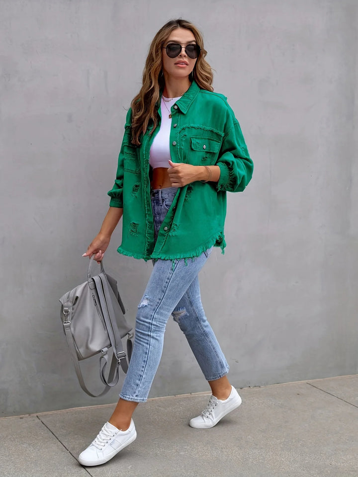 Midtown Distressed Denim Shirt Jacket