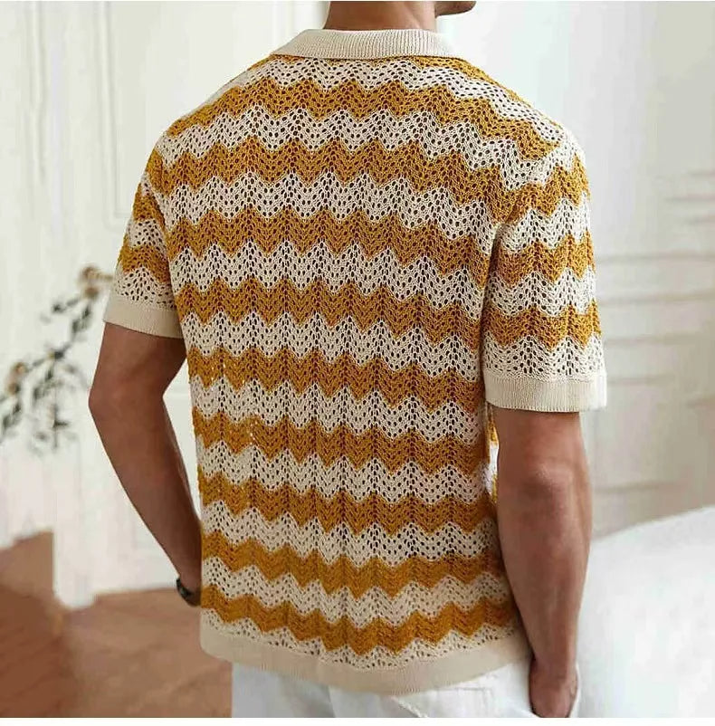 Monaco Wave Knit Button-Up