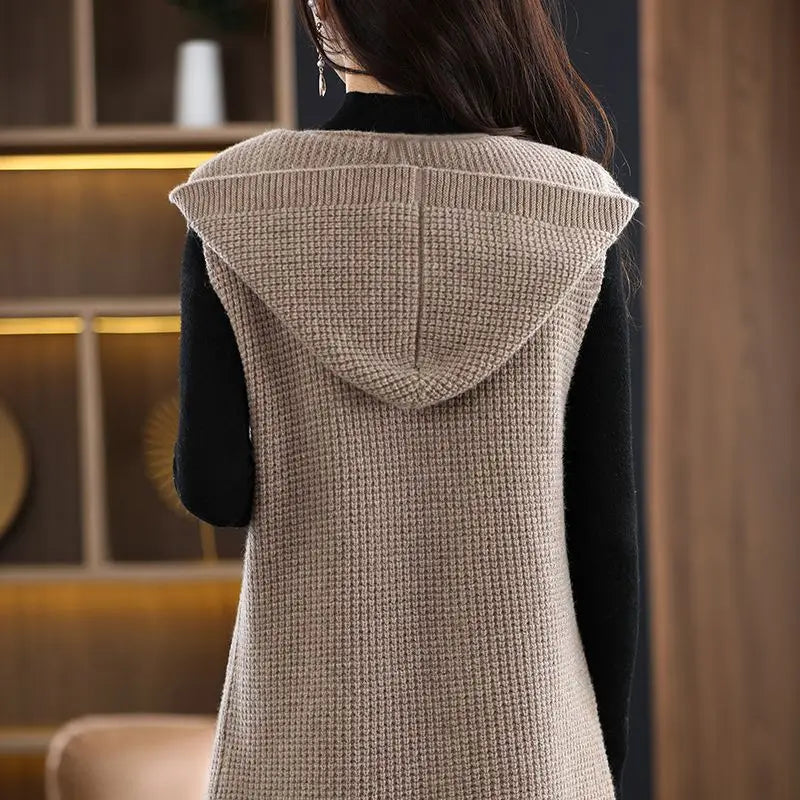 Waffle-Knit Hooded Vest
