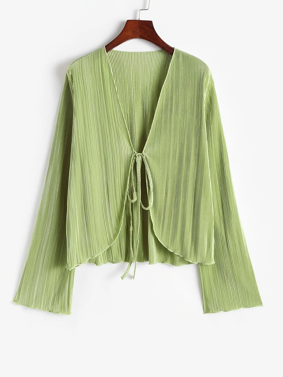Pleated Tie-Front Blouse