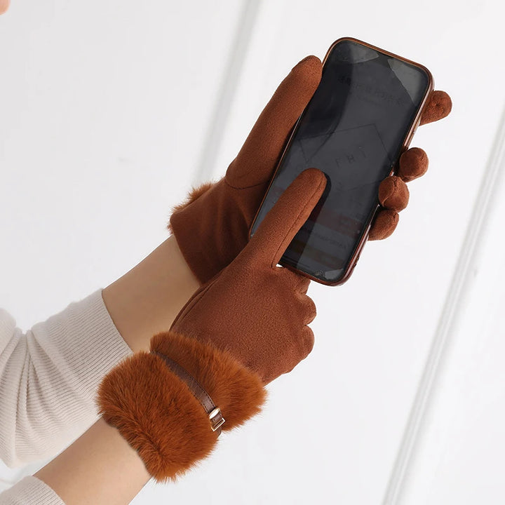 Suede Fur Cuff Gloves