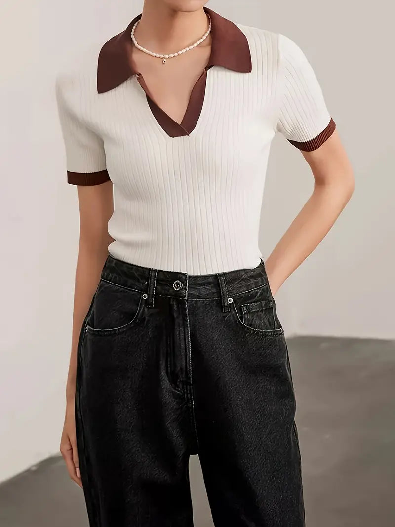 Florence Ribbed-Knit Polo Shirt