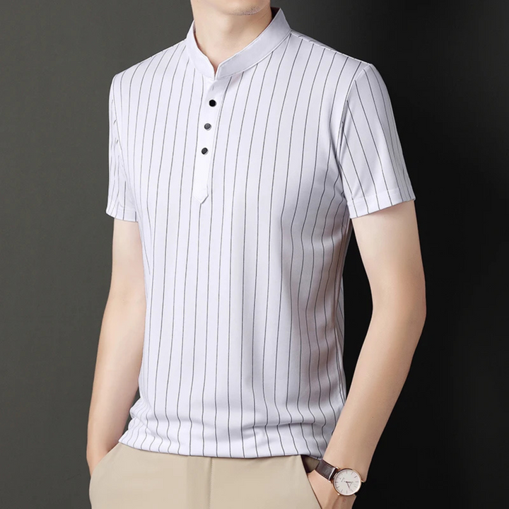 Atlas Pinstripe Mandarin Collar Polo