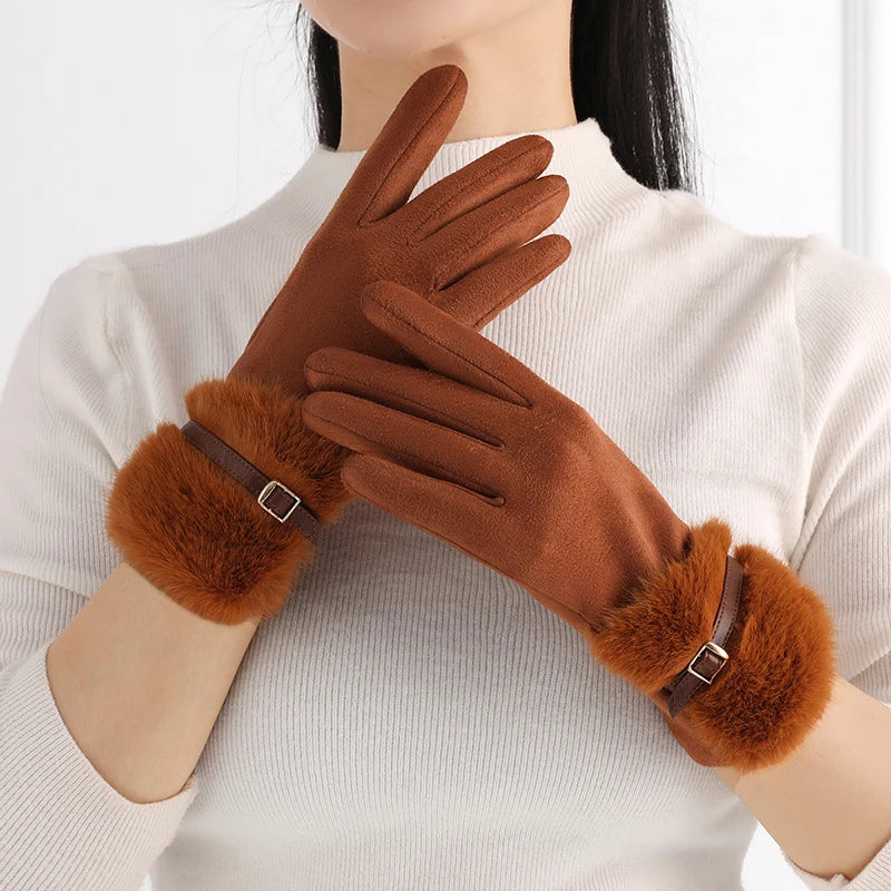 Suede Fur Cuff Gloves