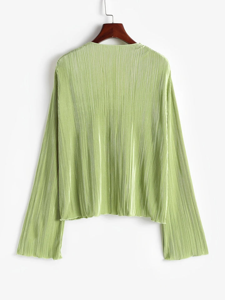 Pleated Tie-Front Blouse