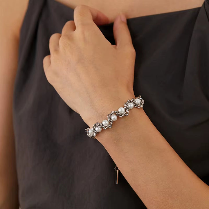 Sterling Pearl Chain Bracelet