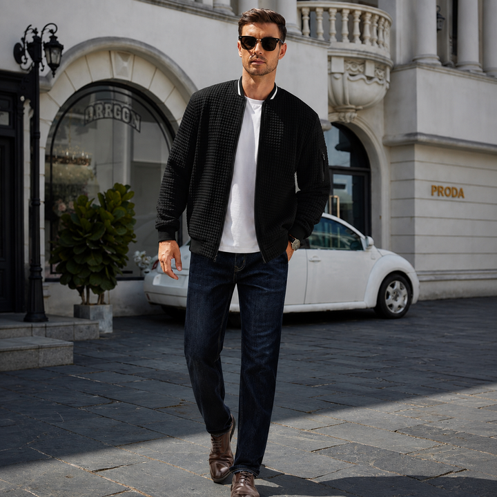 Henley Waffle Zip Bomber