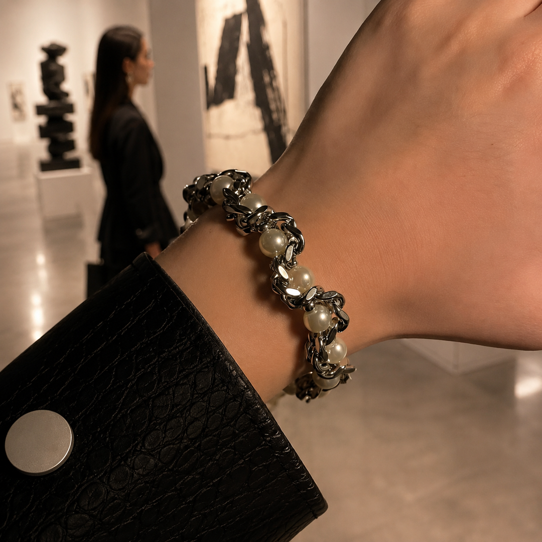 Sterling Pearl Chain Bracelet