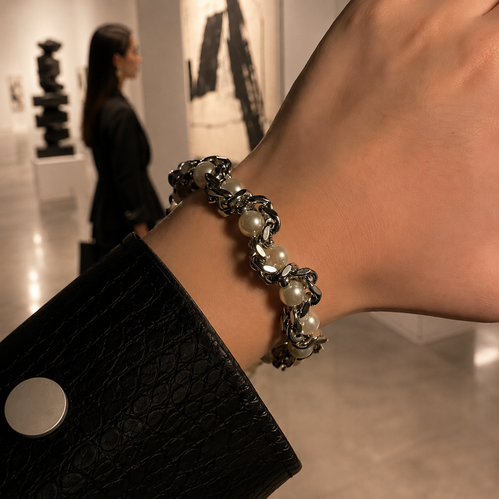 Sterling Pearl Chain Bracelet