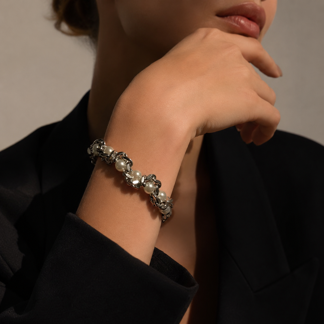 Sterling Pearl Chain Bracelet