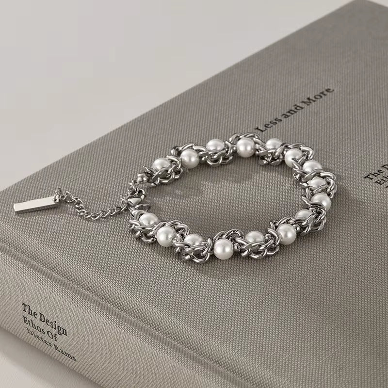 Sterling Pearl Chain Bracelet