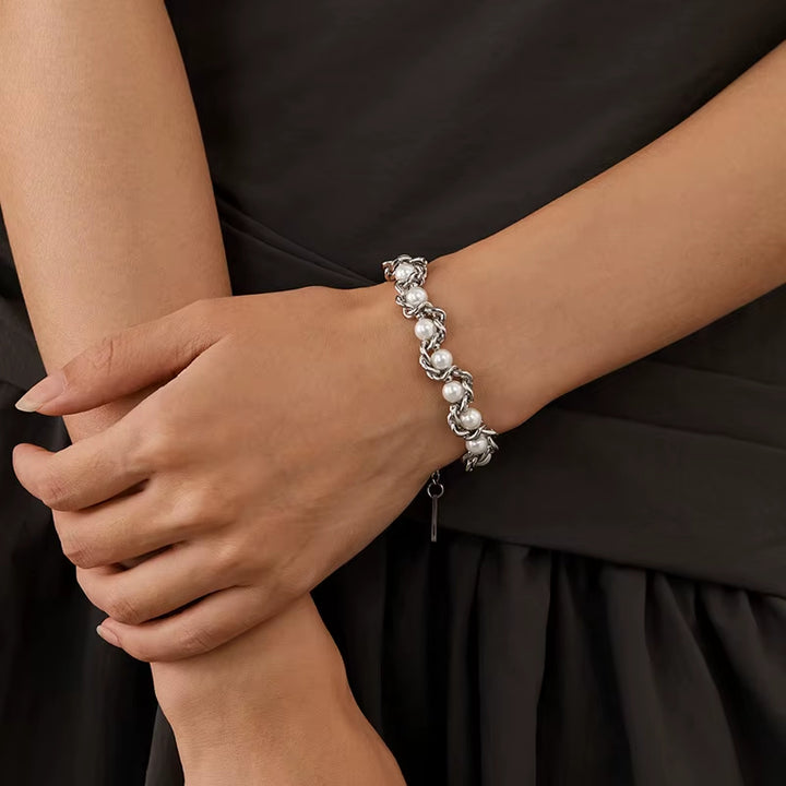 Sterling Pearl Chain Bracelet