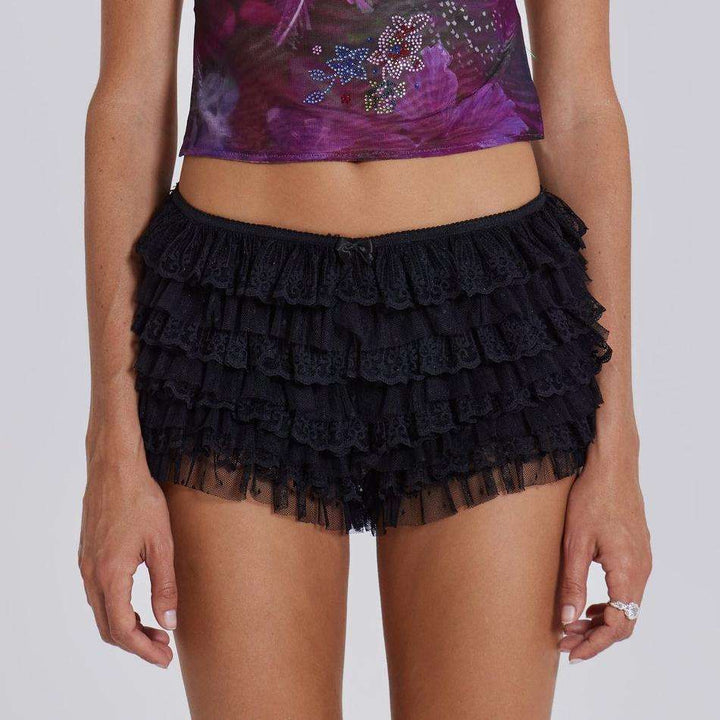 Cascade Ruffle Mesh Short