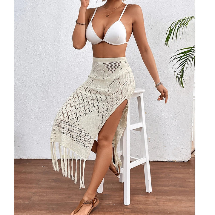 Sunset Tassel Slit Sheer Skirt