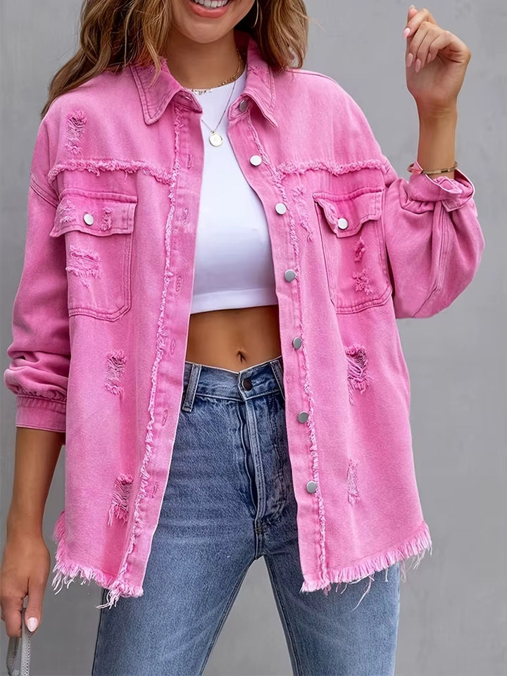 Midtown Distressed Denim Shirt Jacket