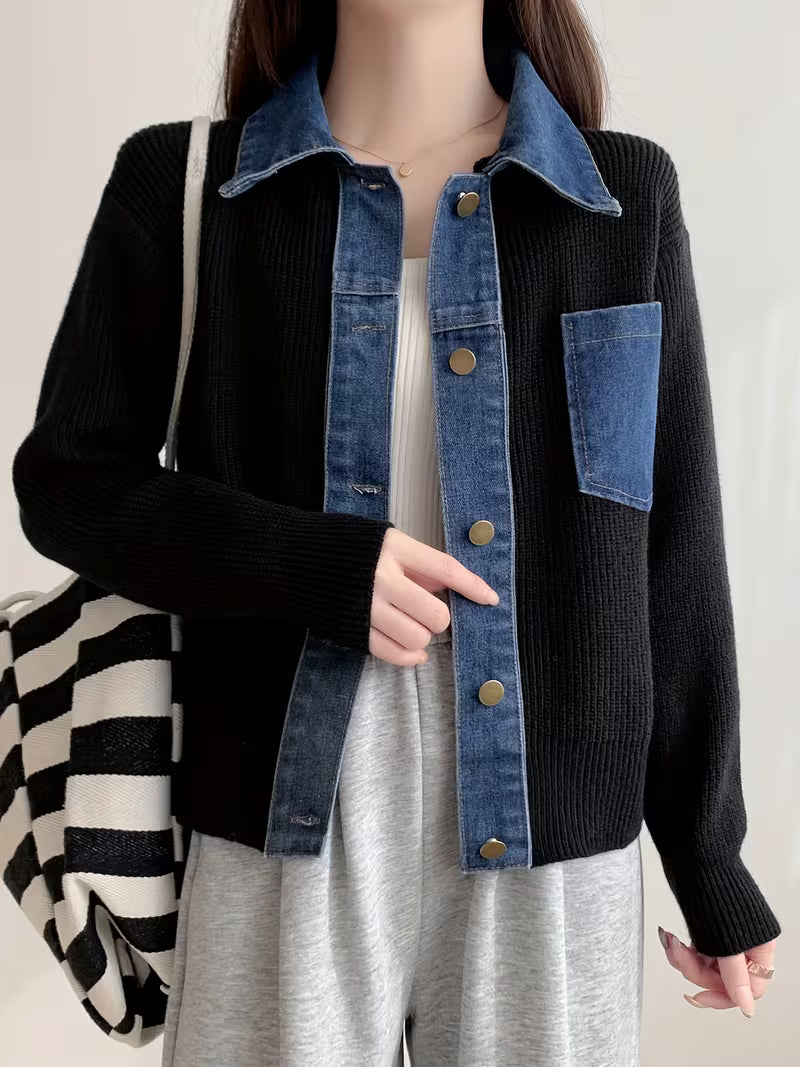 Hollis Contrast Denim Cardigan