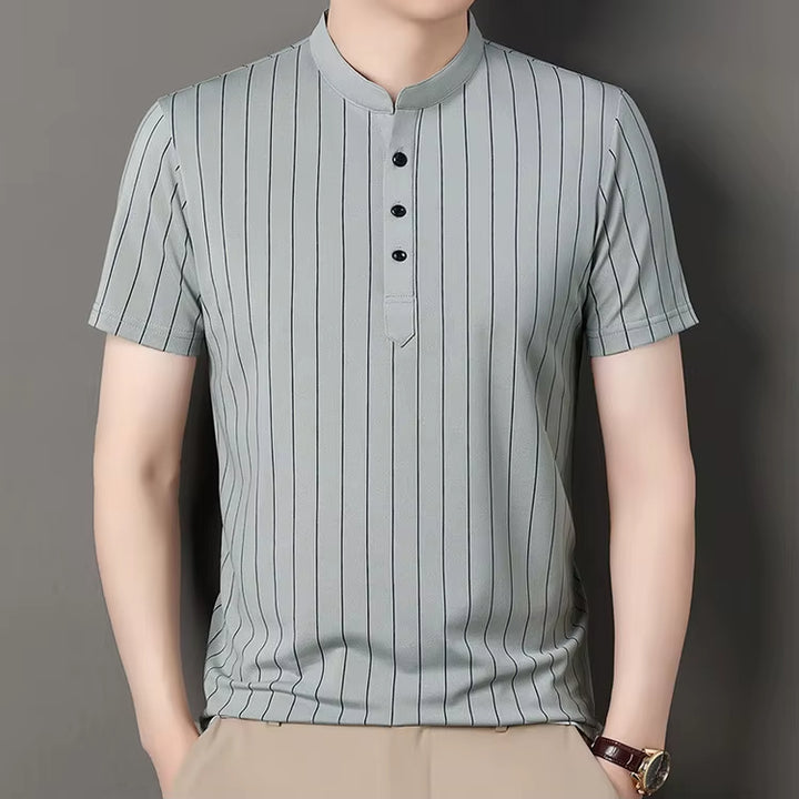 Atlas Pinstripe Mandarin Collar Polo