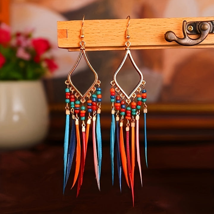 Boho Feather Drop Earrings