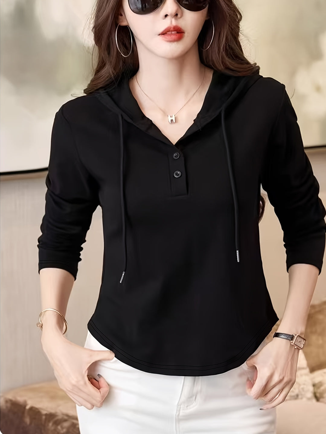 Cassia Henley Hoodie Top