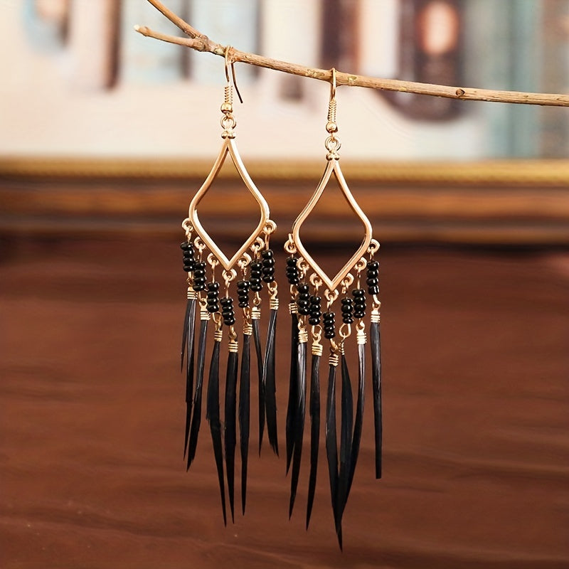 Boho Feather Drop Earrings