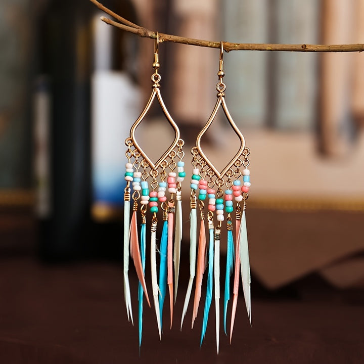Boho Feather Drop Earrings