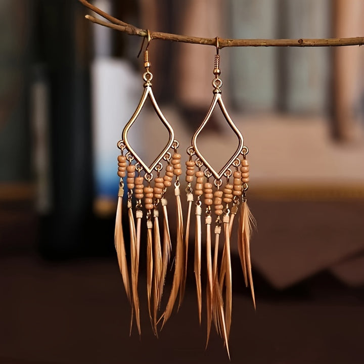 Boho Feather Drop Earrings