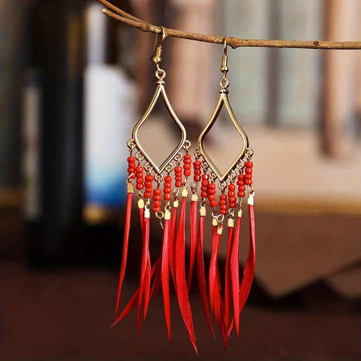 Boho Feather Drop Earrings